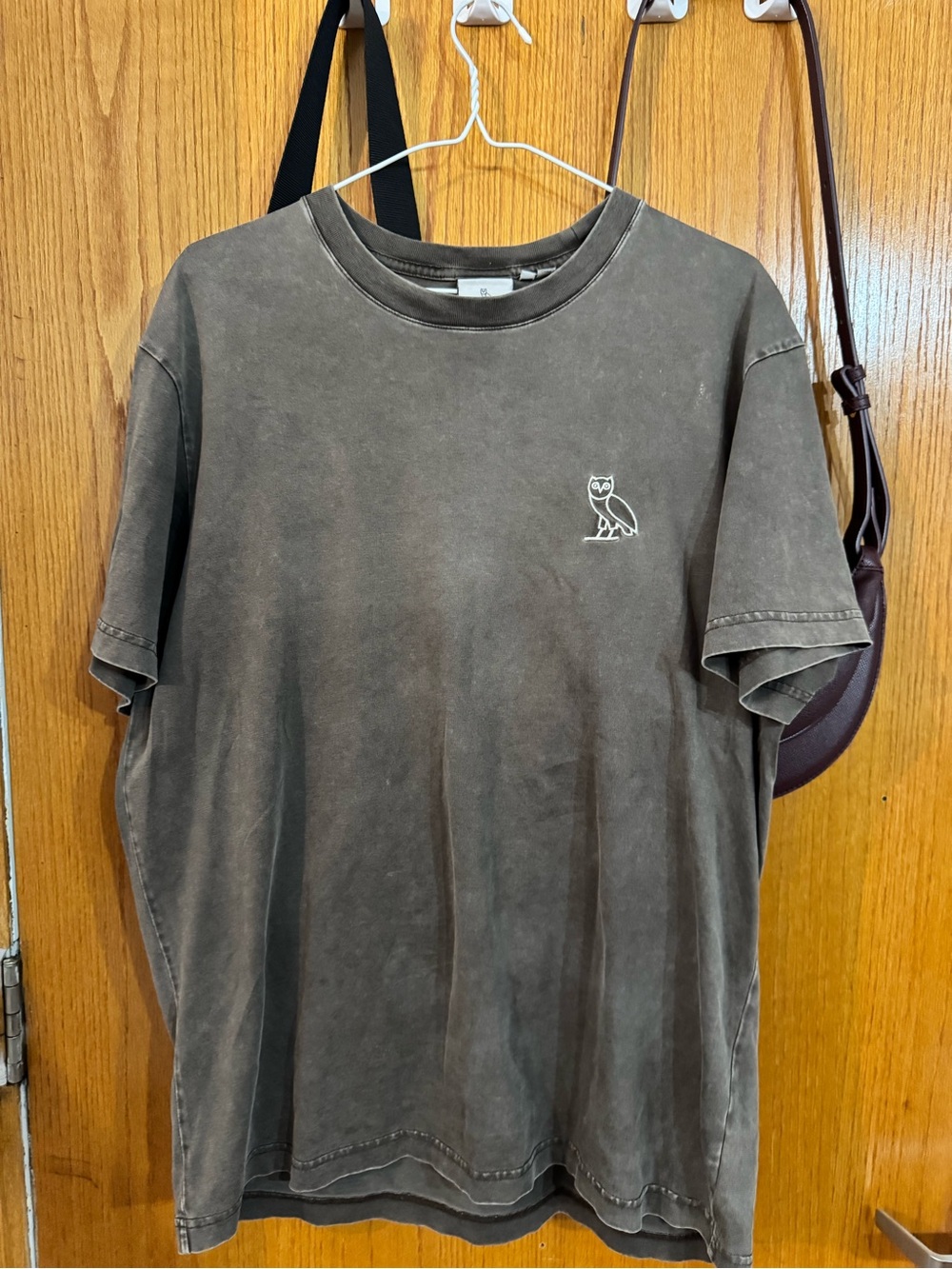 OVO Crewneck Tee with Signature Owl in Washed Brown